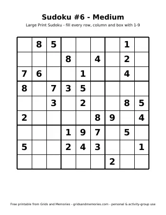 Preview of Sudoku #6 - Medium